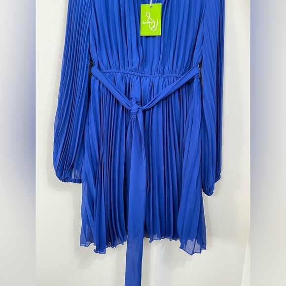 Blue Pleated Long Sleeve SamEdelman Women's Plisse Long-SleeveTie-Waist DressNWT - Picture 5 of 15